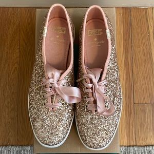 Keds x Kate Spade, Rose Gold Glitter Flats, Size 7